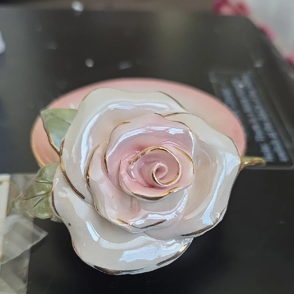 Blue Sky Pink and Cream Rose Accent Dish